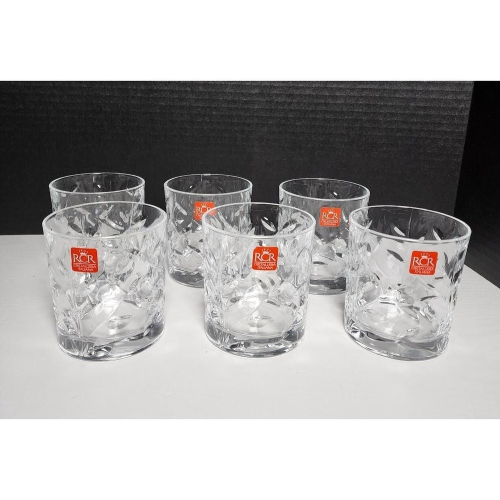 Royal Crystal Rock Laurus Double Old Fashioned Glasses Set of 6 New Old Stock